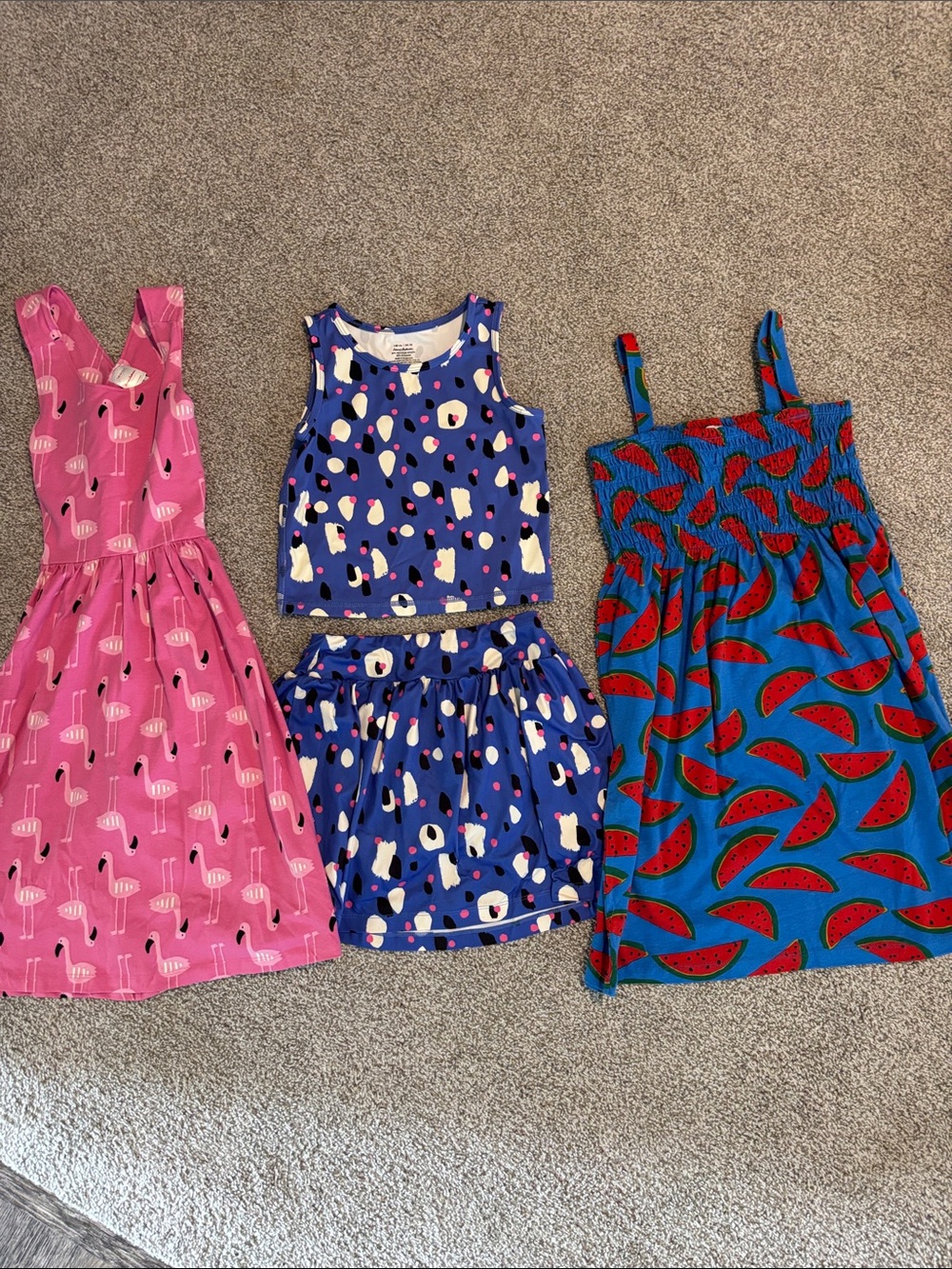 Hanna Andersson Girls' Bright Pink, Blue and Teal Mixed-Print Dresses and Set